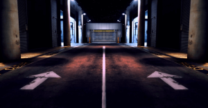 Estacionamento rotativo vazio com sinalizações de direção, elaborado para esclarecer dúvidas sobre regras e uso do estacionamento rotativo.