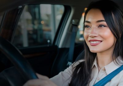 Mulheira sorridente dirigindo carro, ilustrando as mudanças na CNH no Brasil e suas novidades.